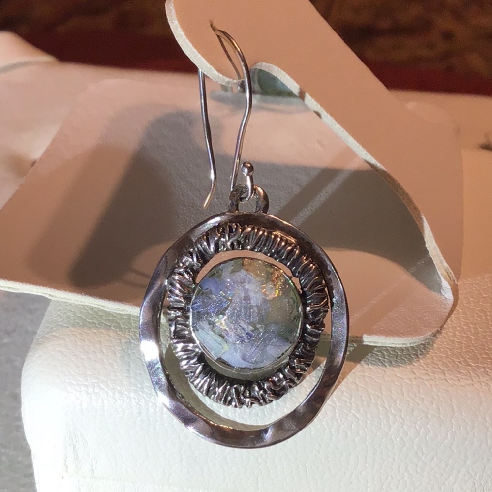 PAZ ROMAN GLASS EARRINGS IN 925 STERLING SILVER - Picture 5 of 11